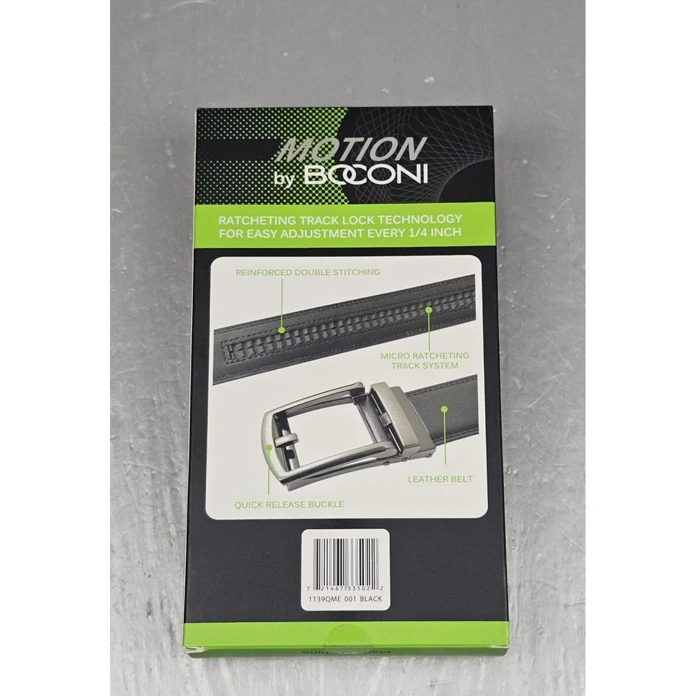 Motion by Boconi Men's Leather Ratchet Belt Black No Holes Track Lock 28